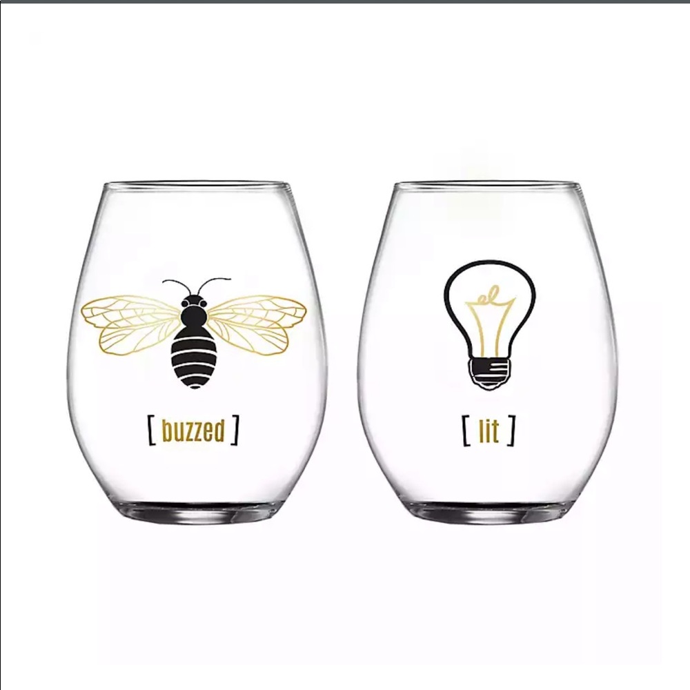 Buzzed and Lit stemless wine glasses